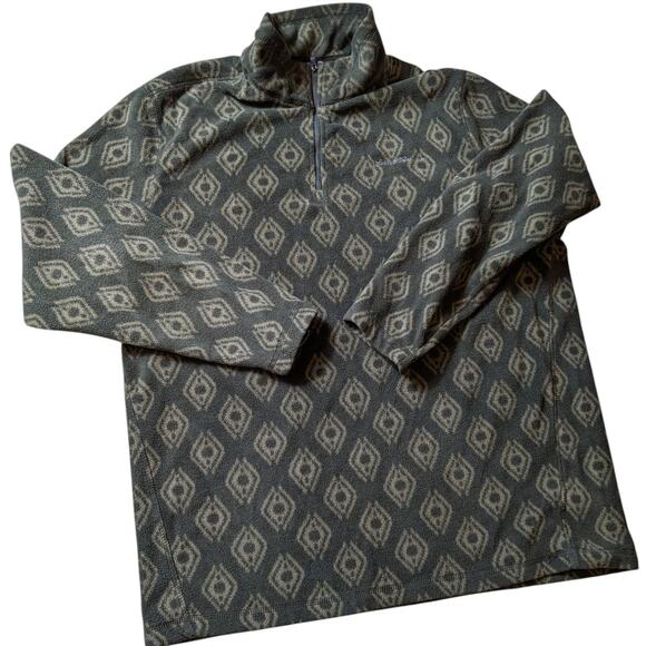 Eddie Bauer Men's Large Fleece Pullover Jacket Aztec Diamond Pattern Green - Picture 1 of 16